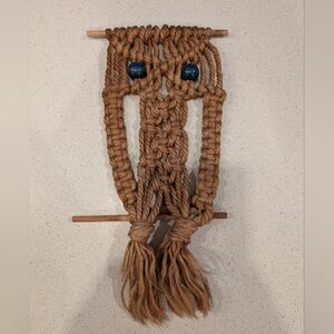 Handmade Jute Macramé Wall Hanging with Blue Beads